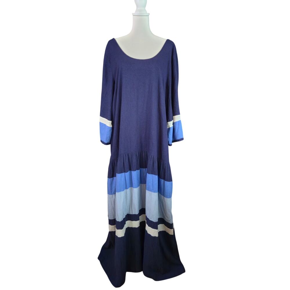 Boho Flowy Oversized Gauze Maxi Dress XL Blue Free People Free-est Manda Midi - Picture 2 of 10